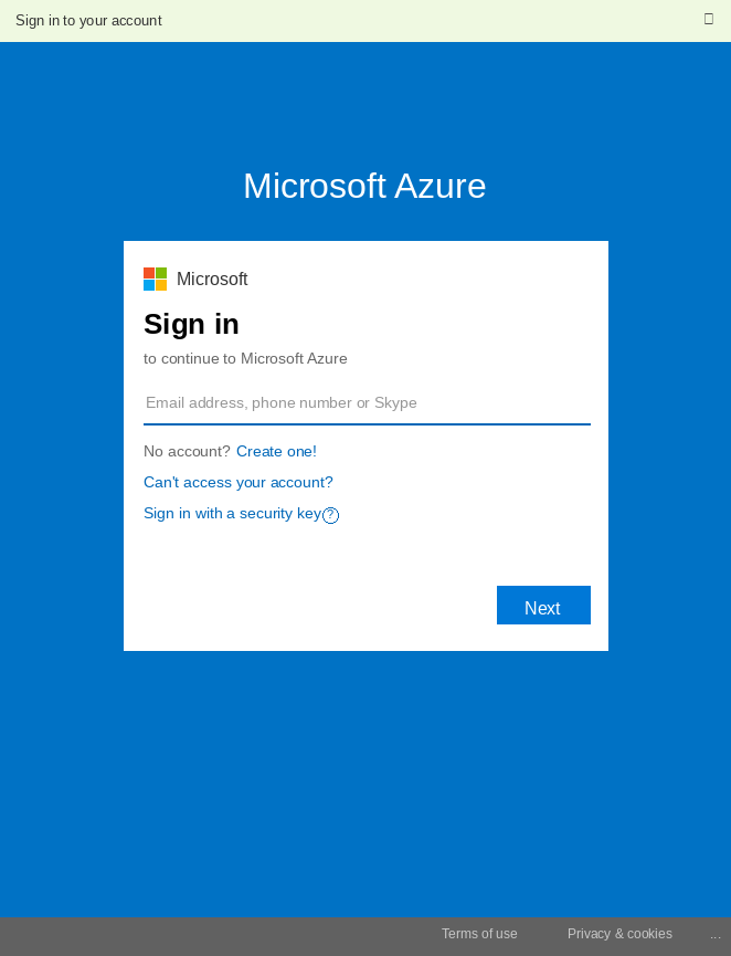 Microsoft Azure login window