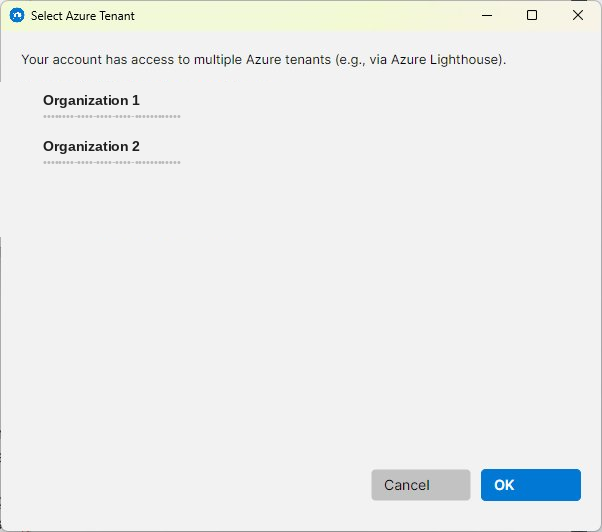 Select Azure Tenant dialog